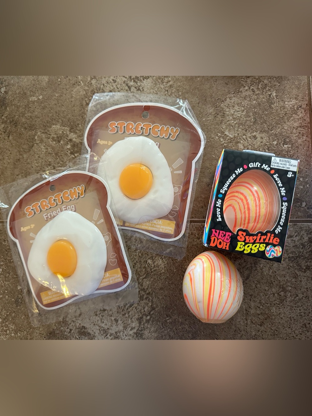 4- Fried egg squishy and needoh swirlie eggs